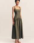 Maiori Square Neck Midi Dress - Army Green