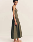 Maiori Square Neck Midi Dress - Army Green