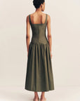 Maiori Square Neck Midi Dress - Army Green