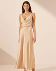 Valeria Silk Contrast Cowl Neck Maxi Dress