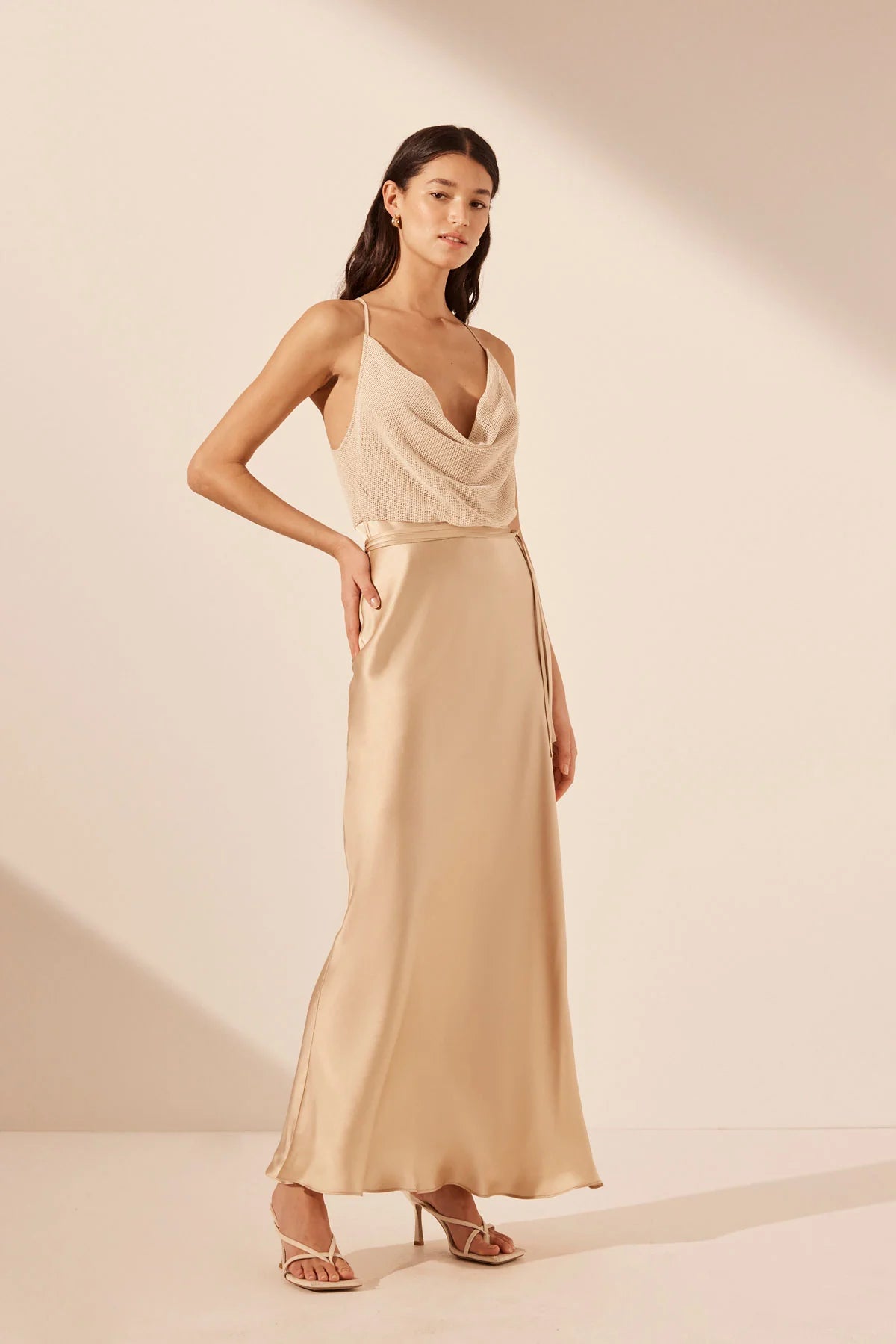 Valeria Silk Contrast Cowl Neck Maxi Dress