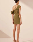 Lani Asymmetrical Draped Mini Dress - Army Green