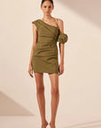 Lani Asymmetrical Draped Mini Dress - Army Green
