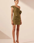 Lani Asymmetrical Draped Mini Dress - Army Green
