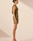 Lani Asymmetrical Draped Mini Dress - Army Green