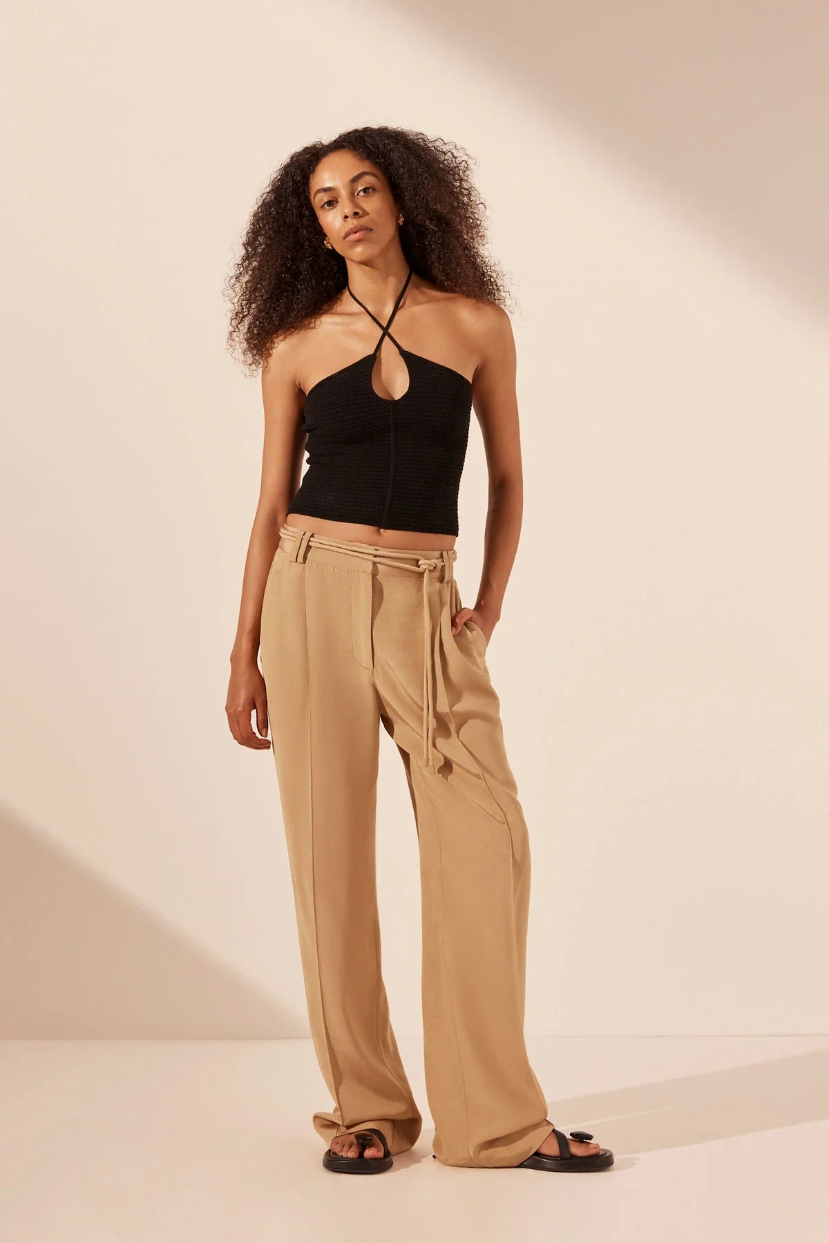 Vento Mid Rise Pant With Belt - Sand