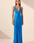 Nora Plunged Double Strap Maxi Dress - Aqua