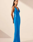 Nora Plunged Double Strap Maxi Dress - Aqua