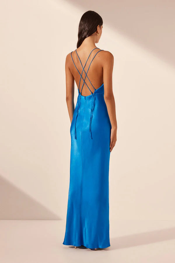 Nora Plunged Double Strap Maxi Dress - Aqua