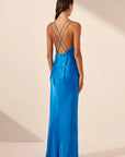 Nora Plunged Double Strap Maxi Dress - Aqua