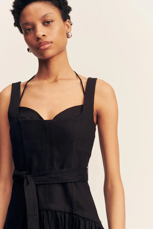 Kasbah Bustier Gathered Midi Dress - Black