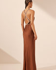 Belkis Contrast Plunged Cross Back Maxi Dress