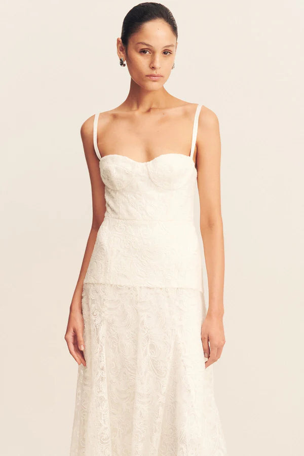 Luminous Lace Panelled Maxi Dress - Ivory
