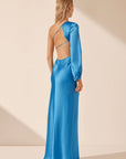 Ciel Silk One Shoulder Open Back Maxi Dress