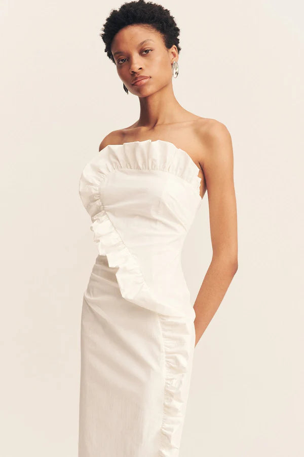 Campbell Ruffle Midi Dress - White