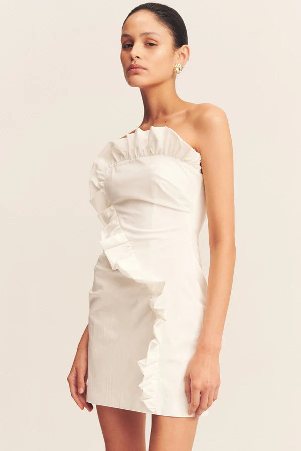 Campbell Ruffle Mini Dress - White