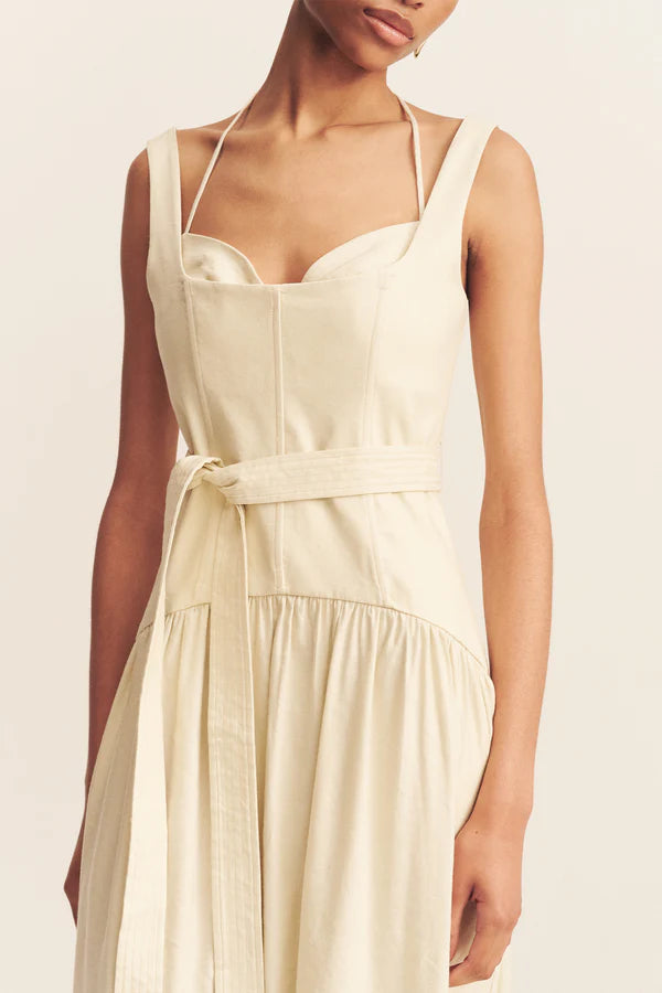 Kasbah Bustier Gathered Midi Dress - Bone