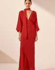 Amina Plunge Balloon Sleeve Maxi Dress - Chilli