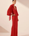 Amina Plunge Balloon Sleeve Maxi Dress - Chilli