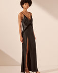 Leticia Silk Lace Split Maxi Dress - Black