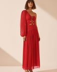 Margot Long Sleeve One Shoulder Lace Up Maxi Dress