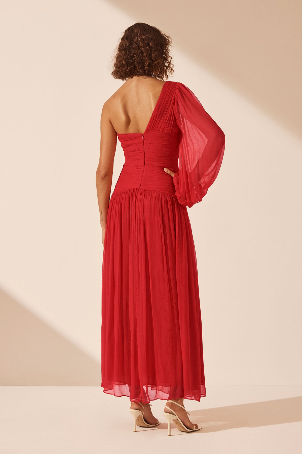 Margot Long Sleeve One Shoulder Lace Up Maxi Dress