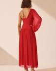 Margot Long Sleeve One Shoulder Lace Up Maxi Dress