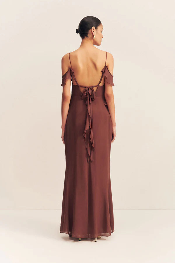 Blair Ruffle Cowl Maxi Dress - Cocoa