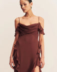 Blair Ruffle Cowl Maxi Dress - Cocoa