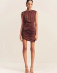 Blair Panelled Gathered Mini Dress - Cocoa