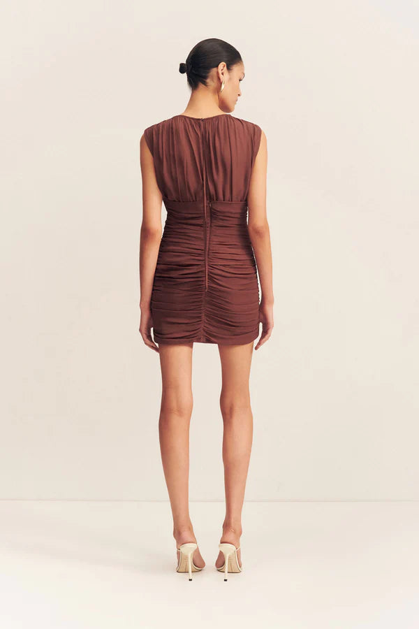 Blair Panelled Gathered Mini Dress - Cocoa