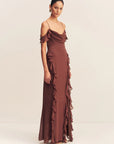 Blair Ruffle Cowl Maxi Dress - Cocoa