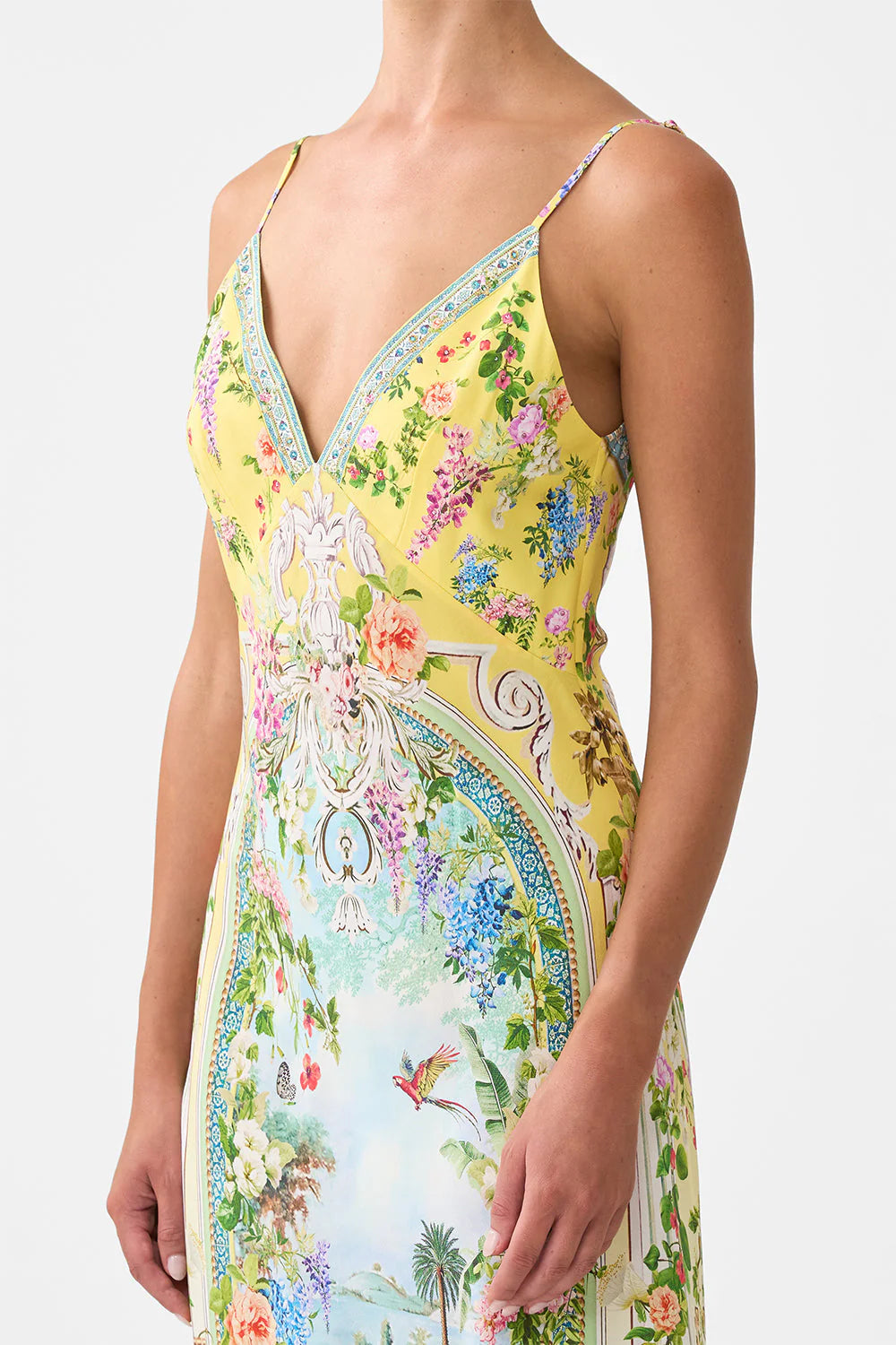 V Neck Full Length Bias Slip Dress