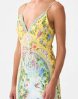 V Neck Full Length Bias Slip Dress