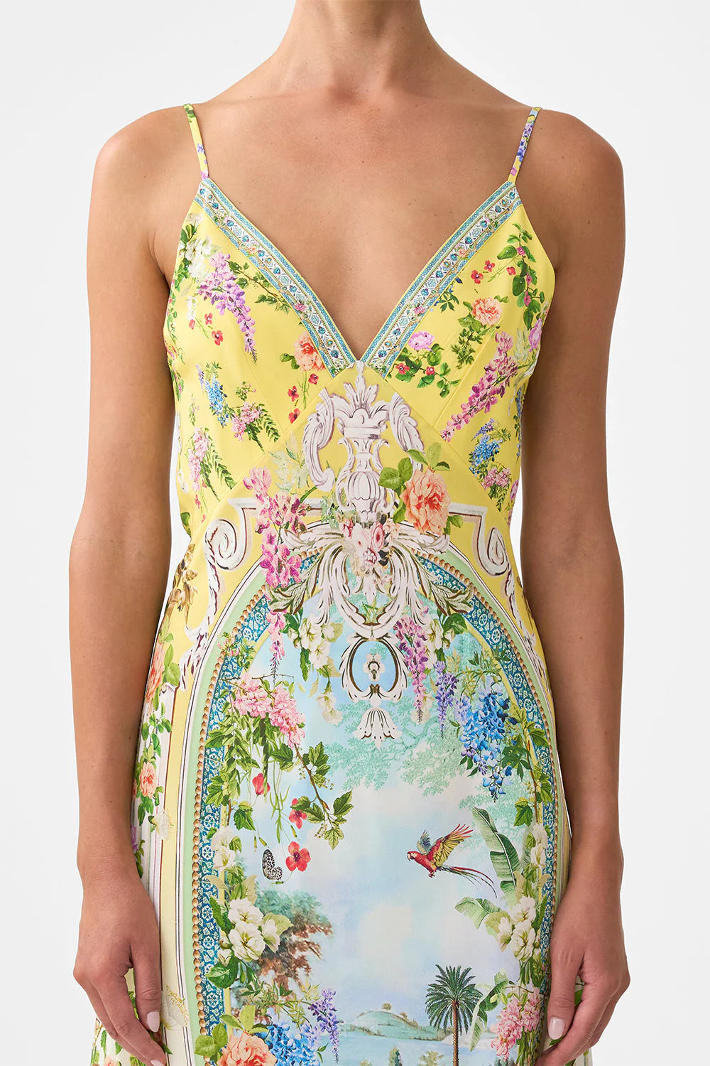 V Neck Full Length Bias Slip Dress