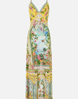V Neck Full Length Bias Slip Dress