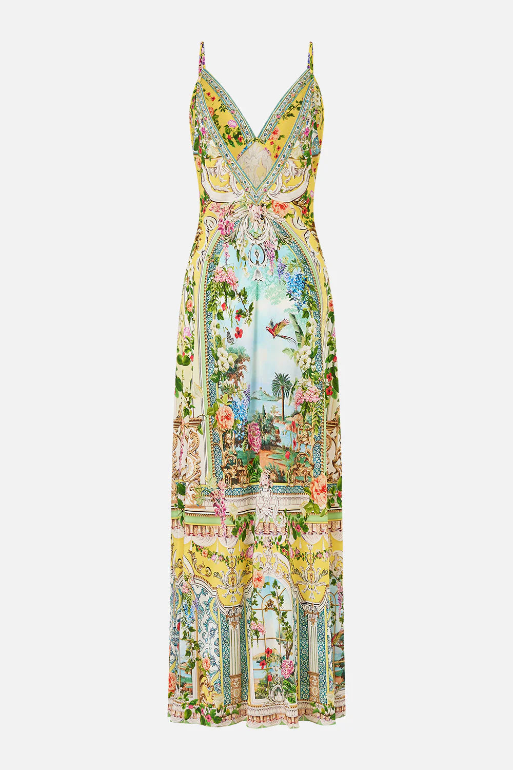 V Neck Full Length Bias Slip Dress