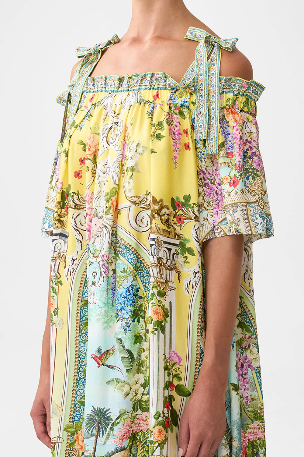 Long Off Shoulder Frill Dress With Straps
