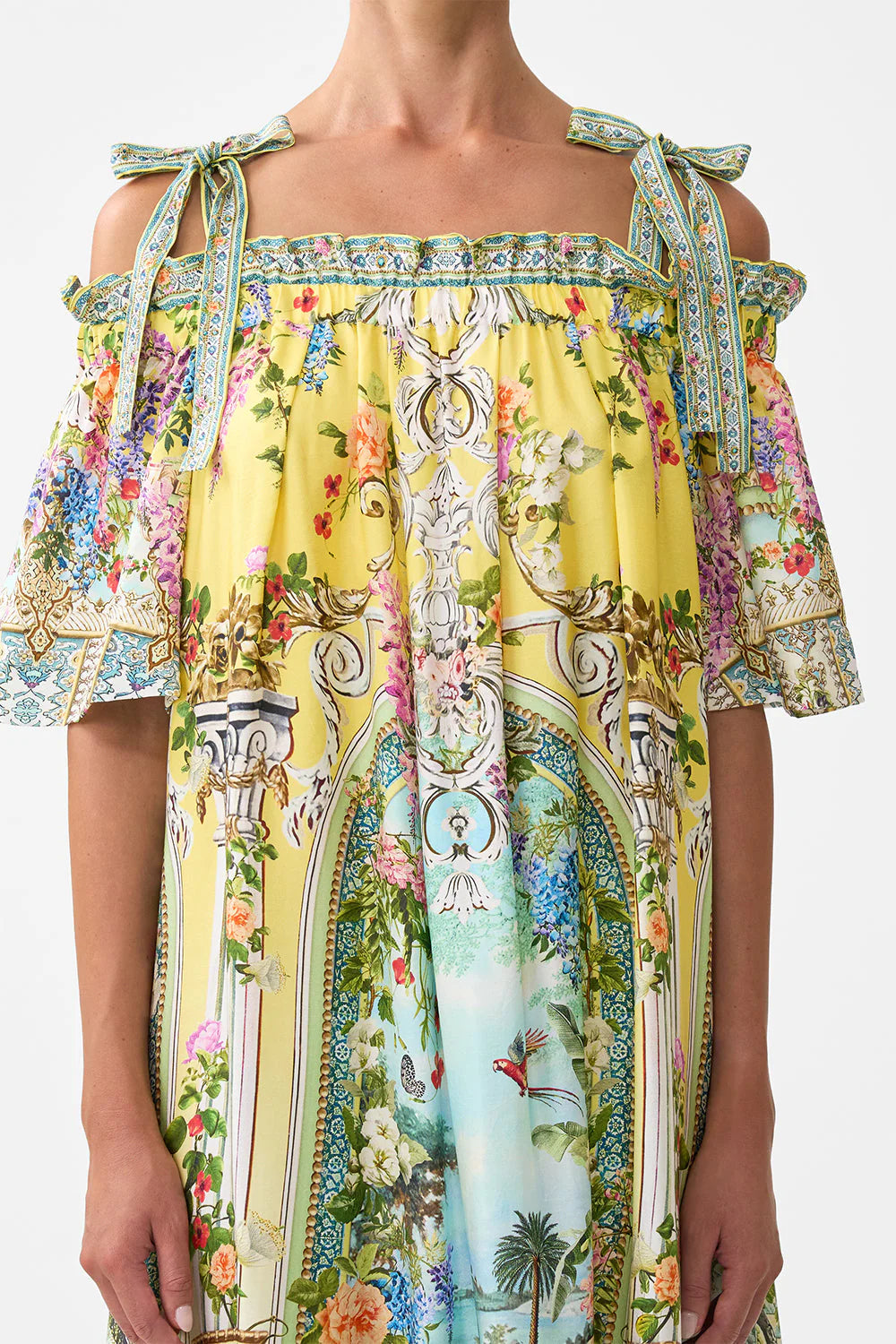 Long Off Shoulder Frill Dress With Straps