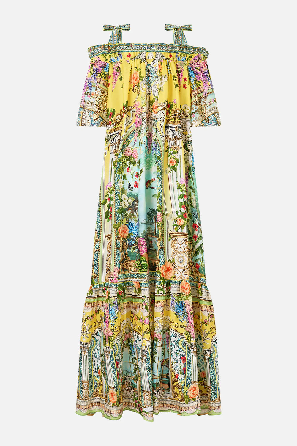 Long Off Shoulder Frill Dress With Straps