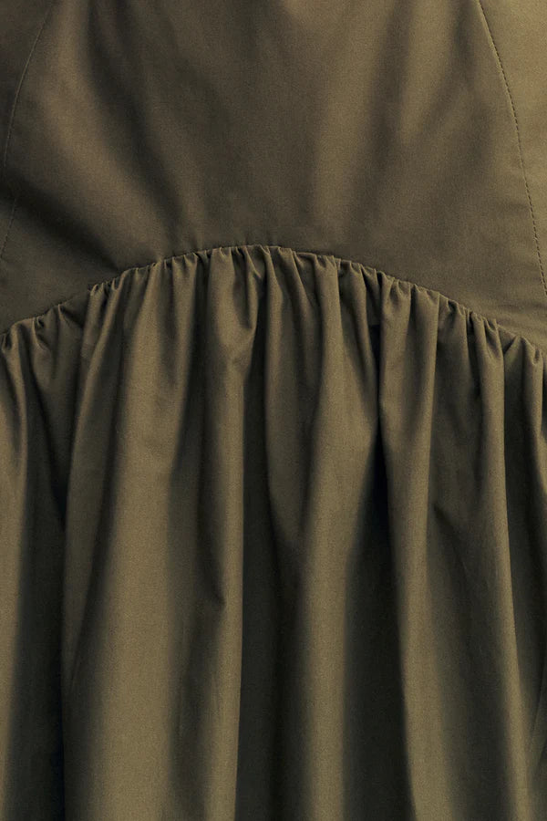 Maiori Square Neck Midi Dress - Army Green
