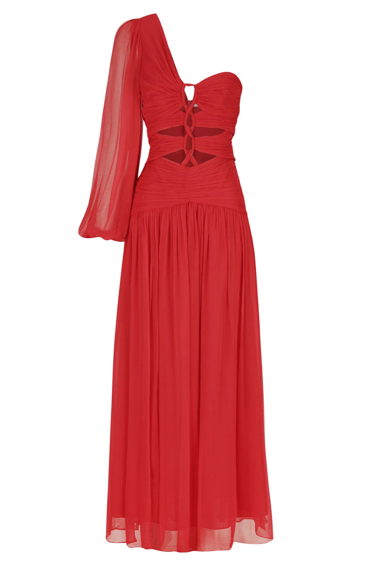 Margot Long Sleeve One Shoulder Lace Up Maxi Dress