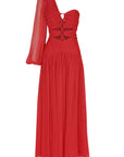 Margot Long Sleeve One Shoulder Lace Up Maxi Dress