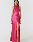 Penelope Backless Satin Gown in Fuchsia