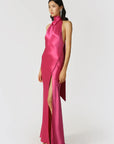 Penelope Backless Satin Gown in Fuchsia