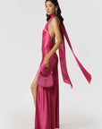 Penelope Backless Satin Gown in Fuchsia