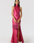 Penelope Backless Satin Gown in Fuchsia