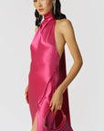 Penelope Backless Satin Gown in Fuchsia