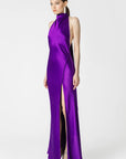 Penelope Backless Satin Gown in Purple