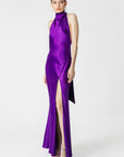 Penelope Backless Satin Gown in Purple